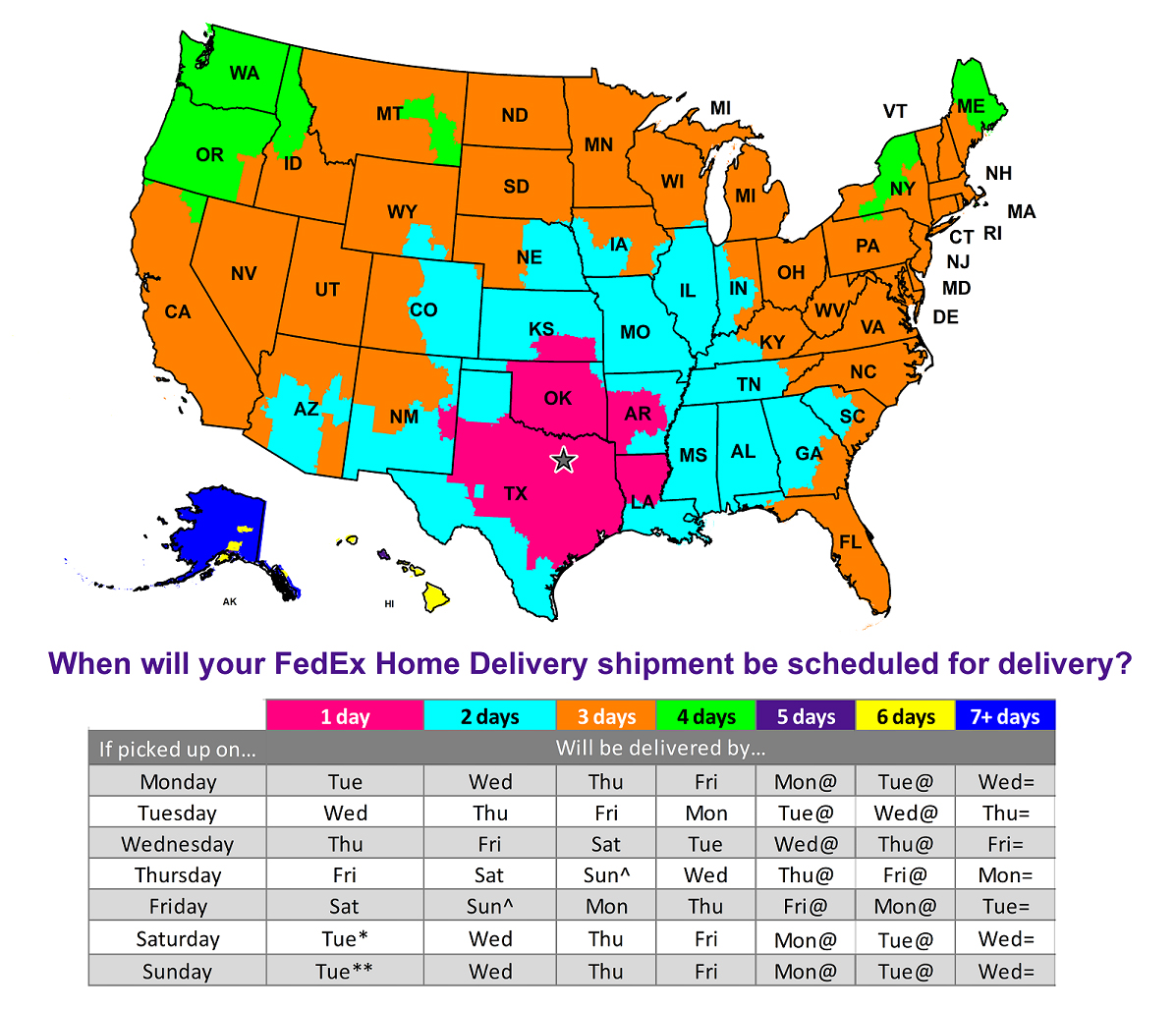 FedEx Ground map for BCHSwag